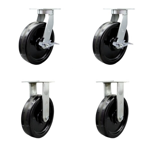 Service Caster 12'' Extra Heavy Duty Phenolic Wheel Swivel Caster Set 2 Brakes 2 Rigid, 4PK CRAN-SCC-KP92S1230-PHR-SLB-2-R-2 - main